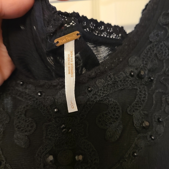 Rare Free People - Black Fringe Embroidered Festival Top - Sz L - Picture 5 of 6